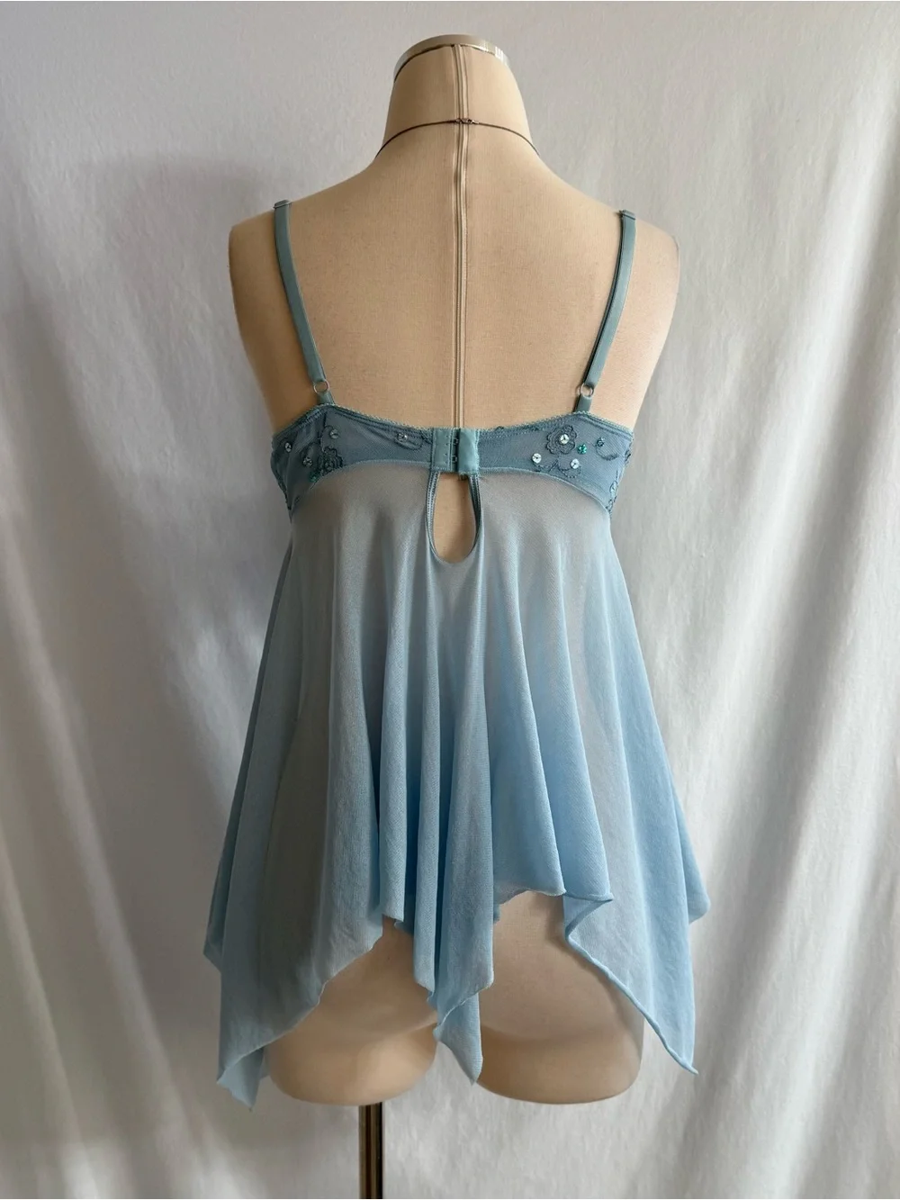 Light Blue Sheer Embroidered Babydoll Chemise